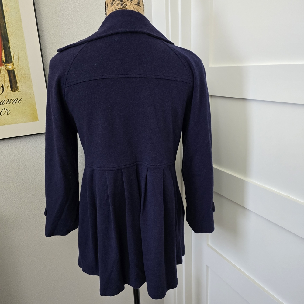 Simply Chloe Dao Navy Double-Breasted Peplum Trench Sweater Jacket. EUC Cute!! - Picture 3 of 5
